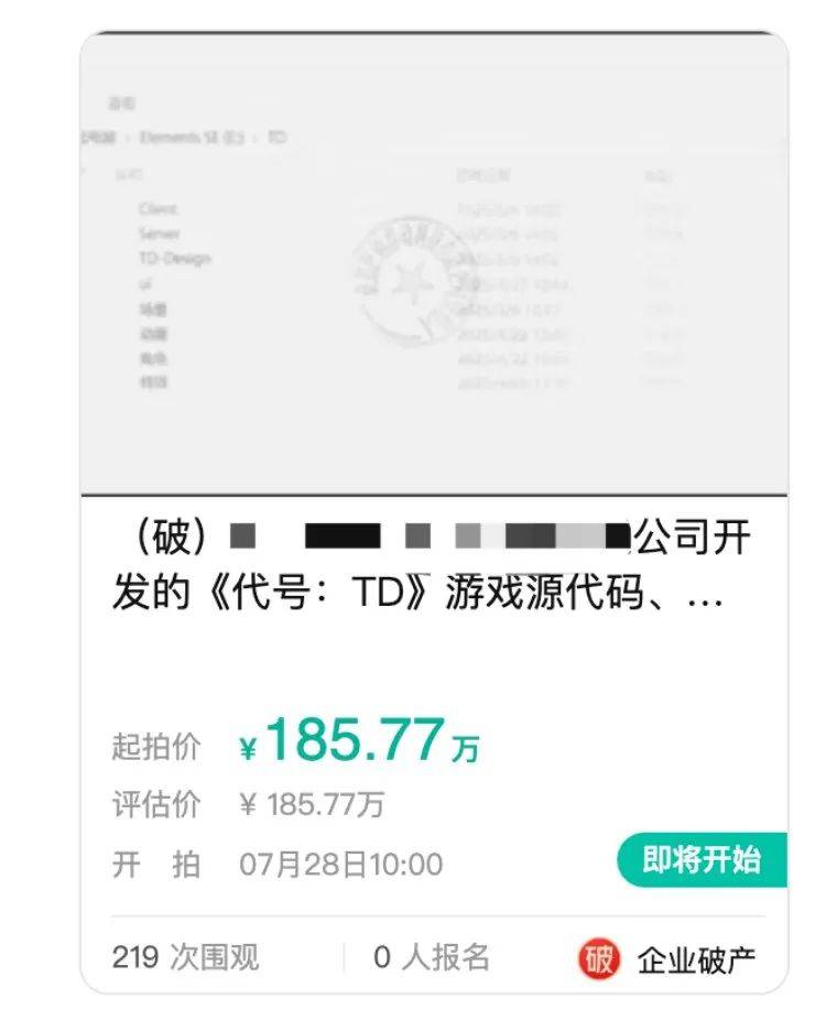 半成品游戲源代碼185.77萬元起拍？拍賣方：原公司開發曾投入超千萬元